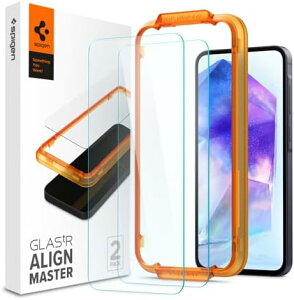 【ポイント2倍】 【300円引クーポン付】 Spigen Galaxy A55 5G ガラスフィルム ガイド枠付き 指紋認証 自動吸着 耐衝撃 飛散防止ギャラクシー A55 5G 対応 alignmaster 液晶画面 保護フィルム 2枚入