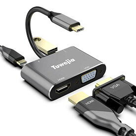 【200円引クーポン付】 USB Type c HDMI VGA 4-in-1 アダプタ Tuwejia usb c hdmi4K 解像度 送料無料