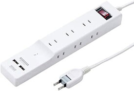【200円引クーポン付】 サンワサプライ USB充電ポート付き便利タップ TAP-B103U-2WN ホワイト