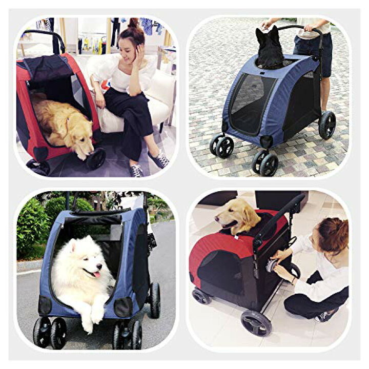 楽天市場 ペットカート 犬用 キャリーカート ペットバギー 折りたたみ式 大型犬 多頭中小型犬 犬用 猫用 ドッグカート ブルー 307 モバイルサポートのモデラート