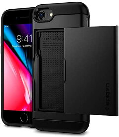 【200円引クーポン付】 Spigen iPhone SE3 ケース 手帳型 iPhone SE2 ケース 手帳型 iPhone8用 iPhone7用 ケース カード 収納 MIL規格取得 耐衝撃 指紋防止 傷防止 衝撃 吸収 ワイヤレス充電 スリム・アーマー CS 042CS20455 (ブラック) 送料無料