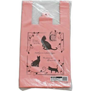 キャットレジバッグ(100枚)ELC−M 猫好き ピンク 洋菓子店 雑貨店 黒猫 レジ袋 ギフト プレゼント M