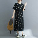 ワンピース 夏 Tシャツワンピ ロングワンピース プリント シャツワンピース ロングチュニック マキシ 大きいサイズ レディース 半袖 スウェット プルオーバー 体型カバー ルームウェア 着痩せ 柔らか 涼しい きれいめ 大人可愛い 上品 春 20代 30代 40代50代 60代
