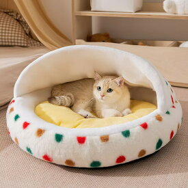 猫ベッド ペットベッド 丸型 ペット用ベッド 猫ベッド キャットハウス 猫 寝袋 寝具 通気 四季通用 保温防寒 猫クッション 洗える かわいい チェック ドット 水玉 布団 猫 犬 室内 犬猫用 ペットハウス マット キャットハウス 犬用 猫用