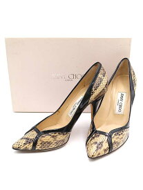 JIMMY CHOO ジミー チュウ パイソン切替ヒールパンプス ブラック×ベージュ サイズ：37 IT68JWC5CFCW 【中古】