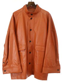 Edwina Horl エドウィナホール 22AW HBB STAND-UP COLLAR BLOUSON オーバーサイズフェイクレザーブルゾン オレンジ系 サイズ:M メンズ【中古】