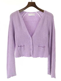 mame kurogouchi マメ クロゴウチ 22SS Washable Linen Knitted Cardigan リネンニットカーディガン パープル サイズ:1 レディース【中古】