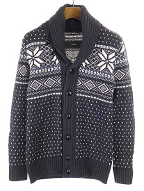 【中古】AKM エーケーエム CASHWOOL SNOW CARDIGAN/ノルディック柄ショールカラーカーディガン ネイビー S メンズ