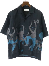 AZUMA アズマ 23SS KITSUNE JACQUARD COLLAR SHIRT ショートスリーブジャガードシャツ ブラック×ブルー 1 【中古】 IT8Q87O5H9X7