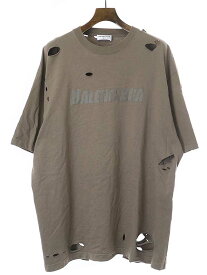 BALENCIAGA バレンシアガ デストロイダメージオーバーサイズロゴTシャツ ブラウン S 【中古】 IT7RUFQQZJEK