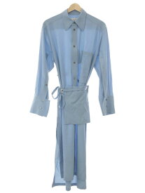 Ujoh ウジョー STUDIOUS別注 Long shirt dress with sacoshe ウールロングシャツワンピース ブルー 2 【中古】 ITTJ823GZ43W