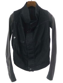 DRKSHDW by Rick Owens ダークシャドウバイリックオウエンス レザースリーブハイネックデニムジャケット ブラック XS 【中古】 IT8ZXW1LEBPW