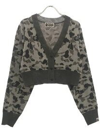 A BATHING APE ア ベイシング エイプ 23AW ABC CAMO CROPPED KNIT CARDIGAN クロップドカモ カーディガン グレー F 【中古】 IT3KW3MRQCLK