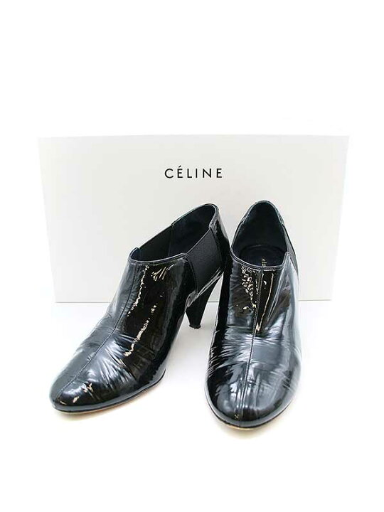 楽天市場】CELINE セリーヌ サイドゴアエナメルハイヒールパンプス 