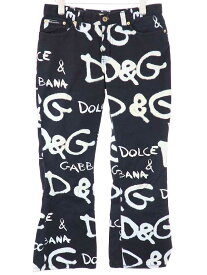 D&G ディーアンドジー グラフティロゴプリント ブーツカットパンツ ブラック 30 【中古】 IT7DUT61UTZG