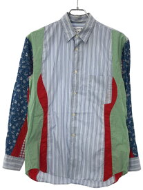 COMME des GARCONS SHIRT コムデギャルソンシャツ ストライプ柄パッチワーク長袖シャツ ブルー×ミックスカラー XS S21057 【中古】 ITEQTX3HIDHY