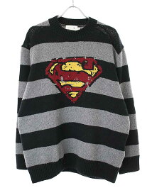 COACH コーチ DC SUPERMAN オーバーサイズボーダーニットセーター ブラック グレー XS 【中古】 ITSNF20O0KJ2