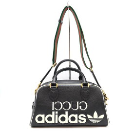 GUCCI×adidas グッチ×アディダス Mini Duffle Bag 2WAY ミニレザーダッフル ショルダーバッグ 702397 ブラック 【中古】 ITTS9I4SJDU8