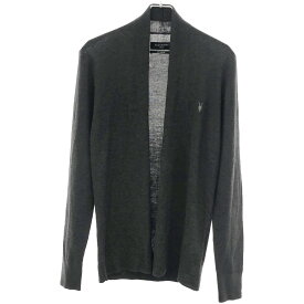 ALLSAINTS オールセインツ MODE MERINO OPEN CARDIGAN ワンポイント刺繍メリノウールニットカーディガン MK002D チャコール系 S 【中古】 ITG1DLFOQXFK