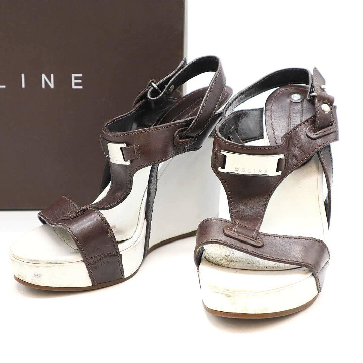 楽天市場】CELINE セリーヌ ウェッジソール ストラップサンダル 