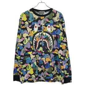 A BATHING APE ア ベイシング エイプ MULTI CAMO SHARK WIDE L/S TEE マルチカモシャークカットソー 001LTG801008X ミックス L 【中古】 IT41IY91GRNN