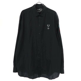 RAF SIMONS × FRED PERRY ラフシモンズ × フレッドペリー Patched Oversized Shirt オーバーサイズシャツ ブラック L 【中古】 ITWXEMSSVWSE