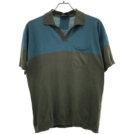 roberto collina ロベルトコリーナ 2トーン ショートスリーブコットンニットトップス カーキ ブルー 48 【中古】 IT75AMX0VMSQ