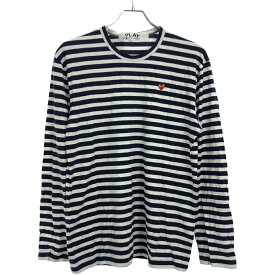 PLAY COMME des GARCONS プレイコムデギャルソン AD2019 LITTLE RED HEART STRIPED L/S T-SHIRT ハートワッペンボーダーカットソー AZ-T208 ネイビー×ホワイト L 【中古】 IT5G261BM4Y5