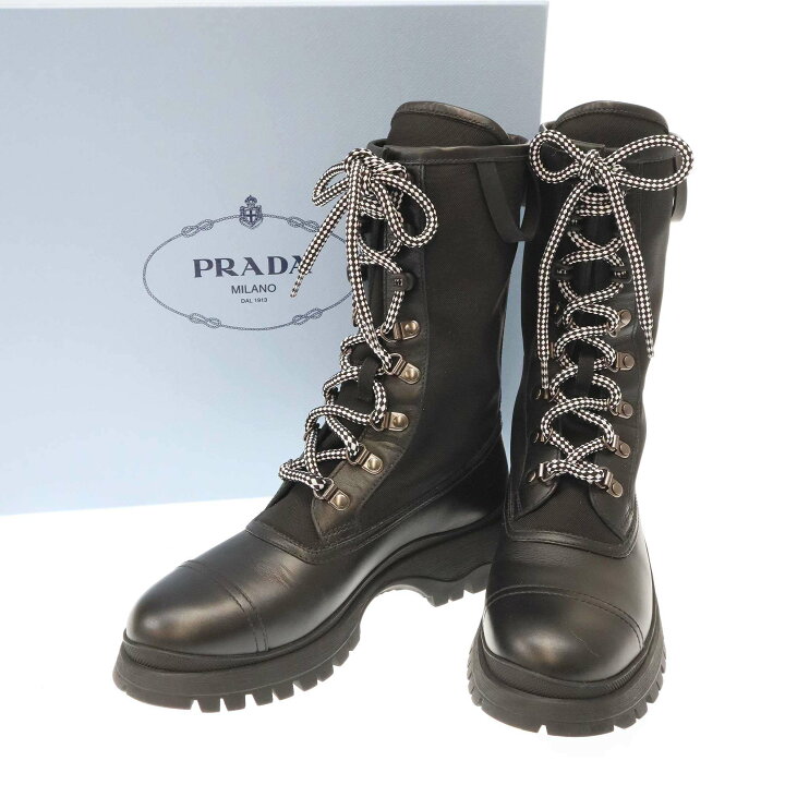 楽天市場】PRADA プラダ ロデオレザーテクニカルナイロンブーツ 