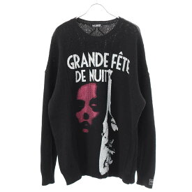 RAF SIMONS ラフシモンズ 22AW Loose Fit Braid Relief Printed Sweater ルーズフィットニットセーター 222-855 ブラック 1 【中古】 ITNWB3ELQGV0