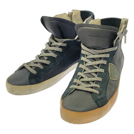 PHILIPPE MODEL フィリップモデル サイドジップハイカットレザースニーカー ネイビー系 43 【中古】 IT4ONRLL121W