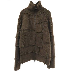 RAF SIMONS ラフシモンズ 2005AW POLTERGEIST パッチワークフルジップニットカーディガン カーキ 46 【中古】 ITEA3NCNTSQ8