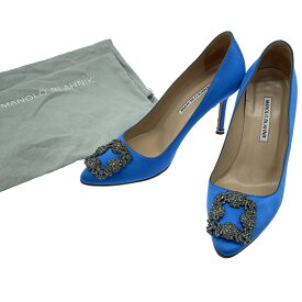 MANOLO BLAHNIK マノロブラニク Hangisi ハンギシ サテンパンプス ブルー 38 【中古】 ITC03SFWLMTC