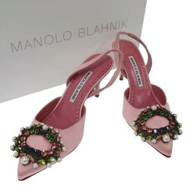 MANOLO BLAHNIK マノロブラニク Slita 70 スリングバック ビジューサンダル ピンク 34 1/2 【中古】 ITNN6JOUU61A