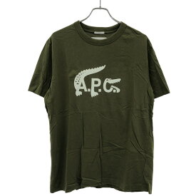 LACOSTE×A.P.C ラコステ アーペーセー フロッキーロゴプリントTシャツ カーキ L 【中古】 ITJ8D5ZR8FNQ