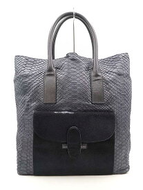 【中古】CELINE セリーヌ パイソン型押しハラコポケットレザートートバッグ ネイビー