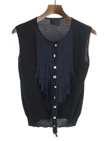 LANVIN ランバン 08AW ビジューボタンノースリーブニットトップス ブラック×ネイビー サイズ:M レディース【中古】