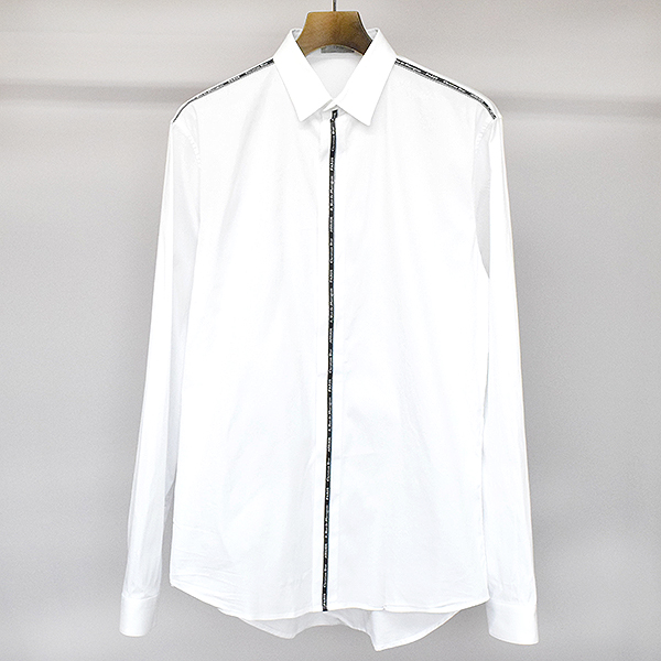 【中古】Dior HOMME ディオールオム 18SS Atelier Stripe Shirt アトリエリボンパイピングストレッチシャツ メンズ  ホワイト 39 | MODESCAPE 楽天市場店