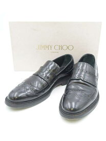 【中古】JIMMY CHOO ジミーチュウ ウィングチップレザーローファーシューズ スリッポン ブラック 42 メンズ