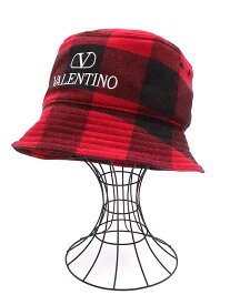 VALENTINO ヴァレンティノ 22AW ウールタータンチェックバケットハット レッド サイズ:59 メンズ【中古】