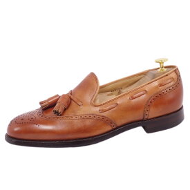 【美品】クロケット&ジョーンズ Crockett&Jones ローファー タッセルローファー LICHFIELD2 リッチフィールド2 ブローグ カーフレザー シューズ メンズ 7E(25.5cm相当) ブラウン【中古】