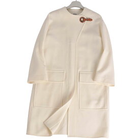 【美品】エルメス HERMES コート 22SS アイレット クラスプ ウール アウター レディース イタリア製 36(S相当) アイボリー【中古】