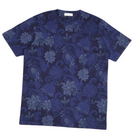 【美品】エトロ ETRO Tシャツ カットソー 半袖 ショートスリーブ ペイズリー柄 トップス メンズ L ネイビー【中古】