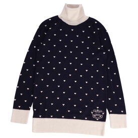 【美品】エルメス HERMES ニット セーター ハイネック 総柄 カシミヤ コットン トップス レディース イタリア製 34(S相当) ネイビー【中古】