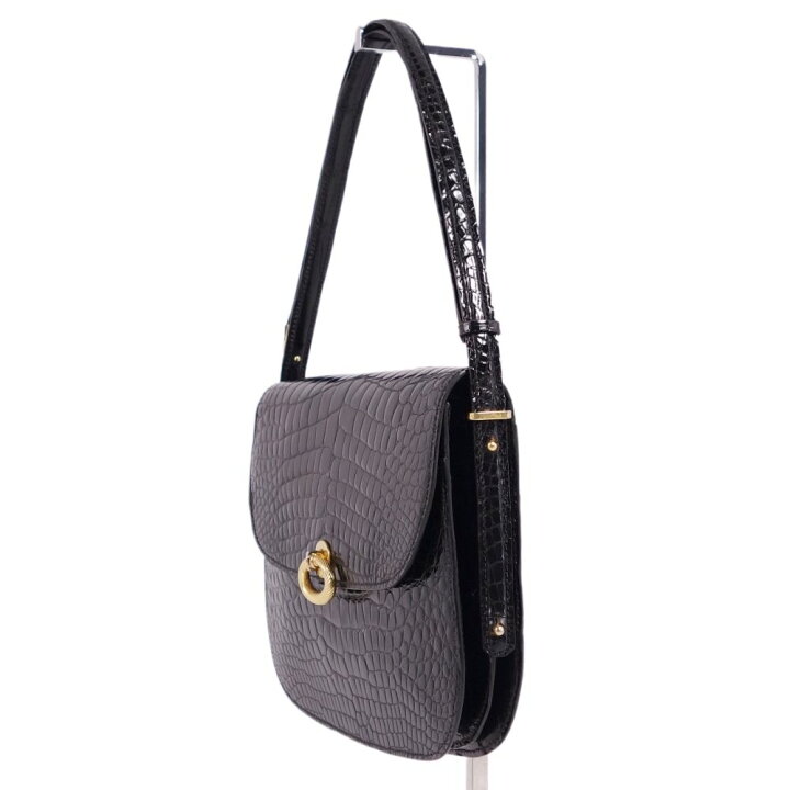 フランス製 クロコダイル CROCODILE ショルダーバッグ ゴールド金具 
