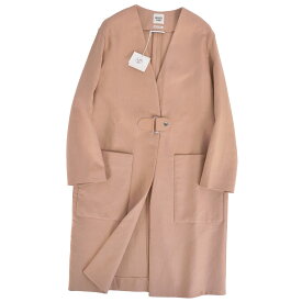 【新古品】エルメス HERMES 21SS コート ロングコート ノーカラー セリエボタン リネン コットン 無地 アウター レディース 38(M相当) ブラウン【中古】