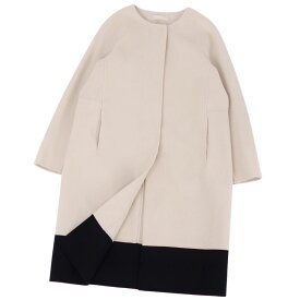 【美品】エスマックスマーラ S Max Mara cucito a mano クチートアマーノ コート ノーカラーコート ロングコート ダブルフェイス ウール アウター レディース JI42 USA8 FB40(M相当) アイボリー/ブラック【中古】