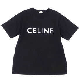 【美品】セリーヌ CELINE Tシャツ カットソー 半袖 ショートスリーブ ロゴプリント トップス メンズ S ブラック【中古】