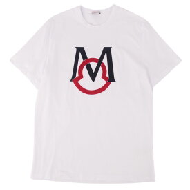 【美品】モンクレール MONCLER Tシャツ カットソー 2020年 半袖 ショートスリーブ ロゴ トップス メンズ XL ホワイト【中古】