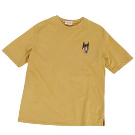 【美品】エルメス HERMES Tシャツ 22AW カットソー レザーパッチ コットン トップス メンズ イタリア製 XL マスタード【中古】